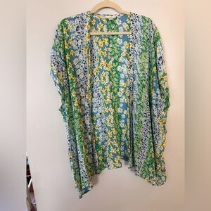 LOFT Floral Blue and Green Lightweight Kimono Size M/L